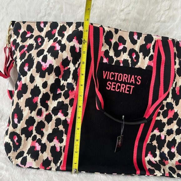 Victoria's Secret Leopard Print Tote Bag Beach Bag Overnight Tote Weekender - Picture 7 of 8